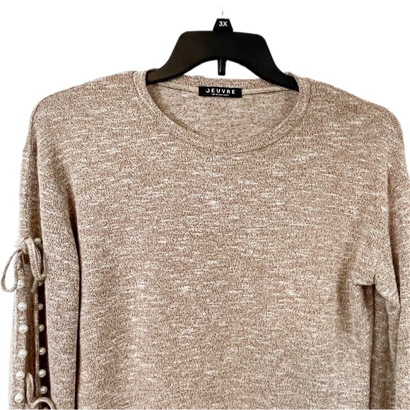 Oeuvre Split Flared Sleeve Pearl Embellished Taupe Sweater S Marled - Picture 3 of 9